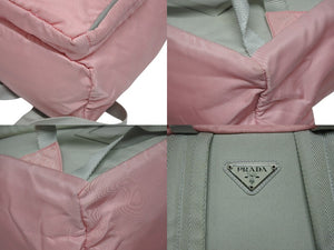 PRADA プラダ ナイロン トライアングルロゴ ロゴ金具 リュックサック ピンク グレー 美品 中古 4b010786