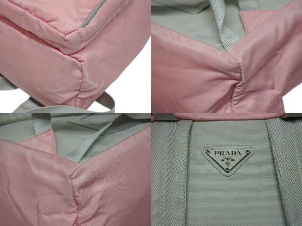 PRADA プラダ ナイロン トライアングルロゴ ロゴ金具 リュックサック ピンク グレー 美品 中古 4b010786