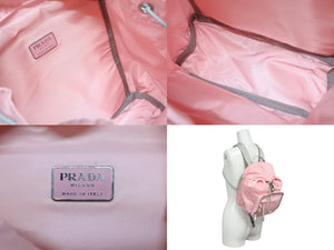 PRADA プラダ ナイロン トライアングルロゴ ロゴ金具 リュックサック ピンク グレー 美品 中古 4b010786