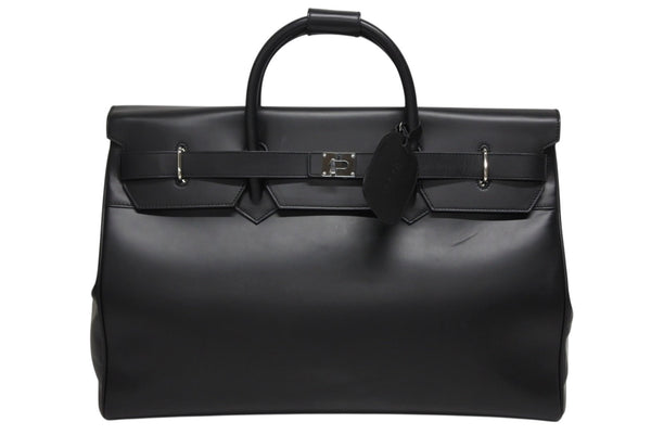 極美品 GUCCI グッチ ケリー型 ロゴ金具 ボストンバッグ 01221223312 カーフ メンズ レザー ブラック シルバー金具 中古 4b010992
