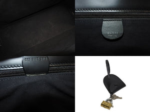 極美品 GUCCI グッチ ケリー型 ロゴ金具 ボストンバッグ 01221223312 カーフ メンズ レザー ブラック シルバー金具 中古 4b010992