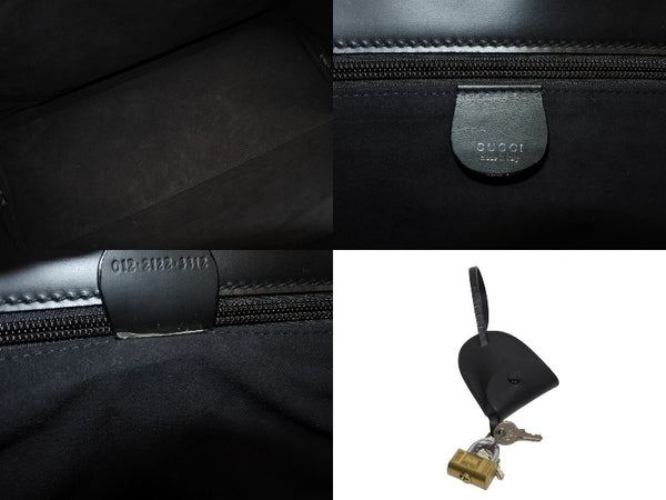 極美品 GUCCI グッチ ケリー型 ロゴ金具 ボストンバッグ 01221223312 カーフ メンズ レザー ブラック シルバー金具 中古 4b010992