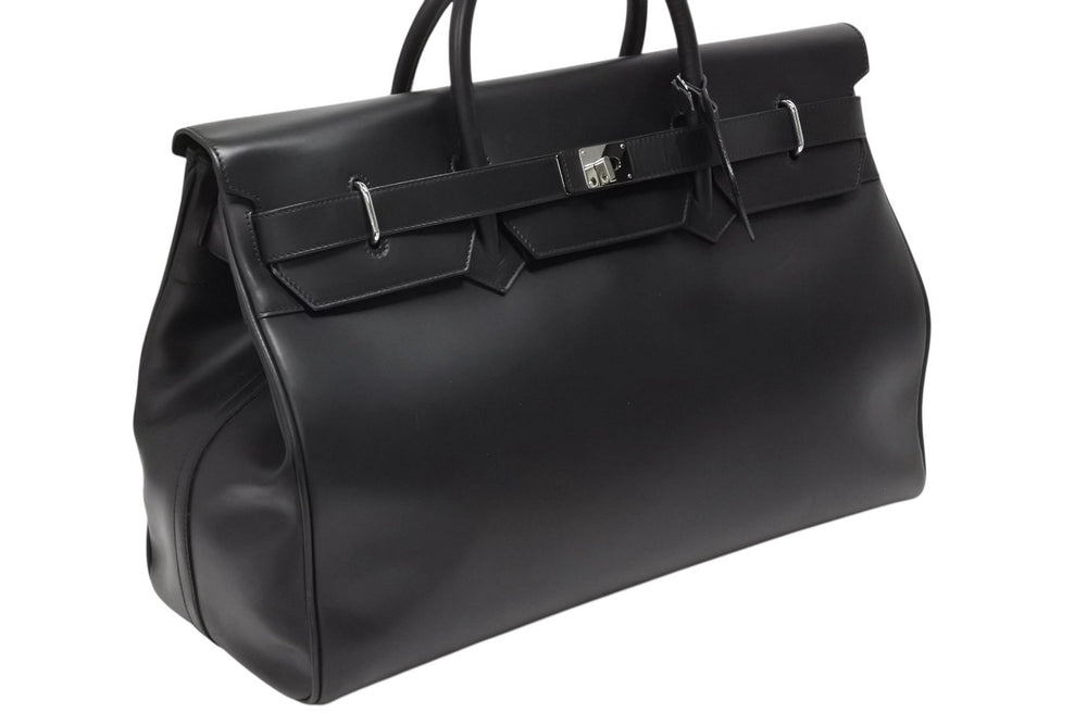 極美品 GUCCI グッチ ケリー型 ロゴ金具 ボストンバッグ 01221223312 カーフ メンズ レザー ブラック シルバー金具 中古 4b010992