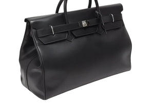 極美品 GUCCI グッチ ケリー型 ロゴ金具 ボストンバッグ 01221223312 カーフ メンズ レザー ブラック シルバー金具 中古 4b010992