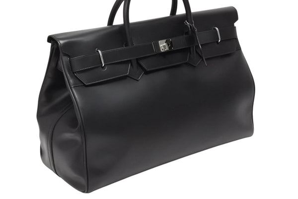 極美品 GUCCI グッチ ケリー型 ロゴ金具 ボストンバッグ 01221223312 カーフ メンズ レザー ブラック シルバー金具 中古 4b010992