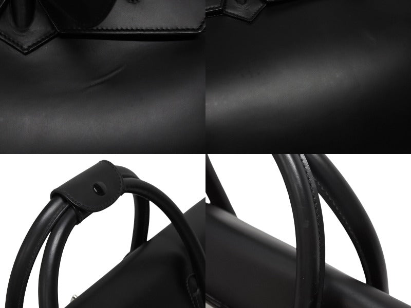 Very good condition GUCCI Kelly type logo metal fittings Boston bag 01221223312 Calf men's leather black silver metal fittings used 4b010992