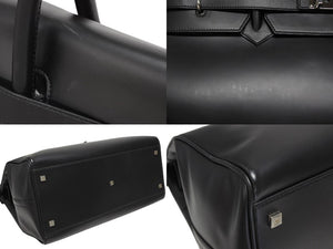 極美品 GUCCI グッチ ケリー型 ロゴ金具 ボストンバッグ 01221223312 カーフ メンズ レザー ブラック シルバー金具 中古 4b010992