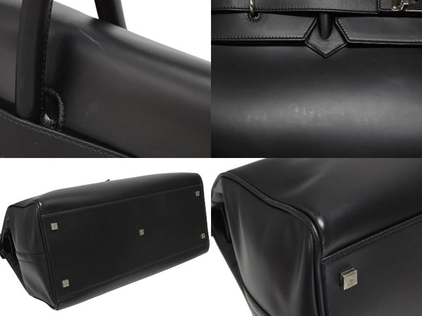 極美品 GUCCI グッチ ケリー型 ロゴ金具 ボストンバッグ 01221223312 カーフ メンズ レザー ブラック シルバー金具 中古 4b010992