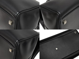極美品 GUCCI グッチ ケリー型 ロゴ金具 ボストンバッグ 01221223312 カーフ メンズ レザー ブラック シルバー金具 中古 4b010992