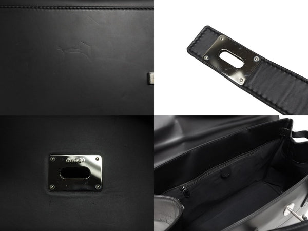 極美品 GUCCI グッチ ケリー型 ロゴ金具 ボストンバッグ 01221223312 カーフ メンズ レザー ブラック シルバー金具 中古 4b010992