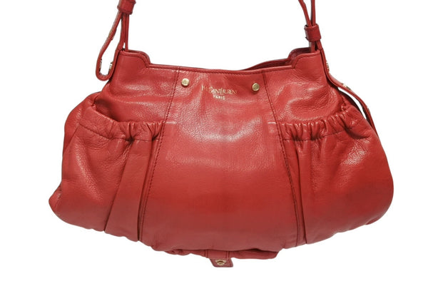 YVES SAINT LAURENT イヴサンローラン モンバサ ホーボー ハンドバッグ コットン レザー 鹿角 ワンショルダー 135153 美品 中古 4b010996