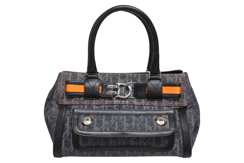 Christian Dior クリスチャンディオール フライトライン トロッター ハンドバッグ 02-B0-1015 デニム レザー ネイビー ブラック シルバー金具 中古 4b011021