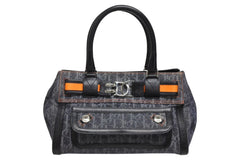 Christian Dior クリスチャンディオール フライトライン トロッター ハンドバッグ 02-B0-1015 デニム レザー ネイビー ブラック シルバー金具 中古 4b011021