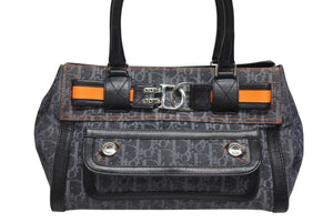 Christian Dior クリスチャンディオール フライトライン トロッター ハンドバッグ 02-B0-1015 デニム レザー ネイビー ブラック シルバー金具 中古 4b011021
