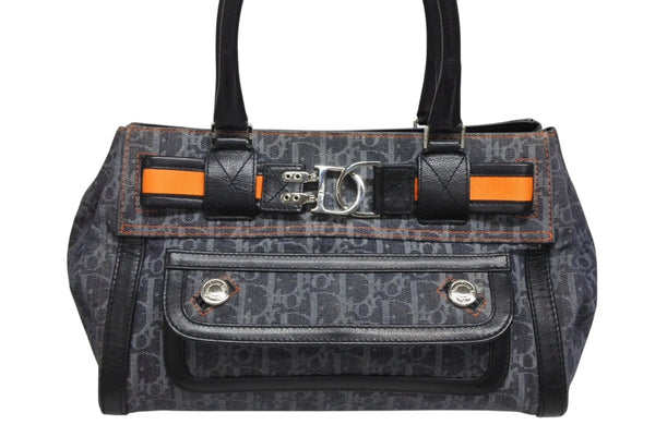 Christian Dior クリスチャンディオール フライトライン トロッター ハンドバッグ 02-B0-1015 デニム レザー ネイビー ブラック シルバー金具 中古 4b011021