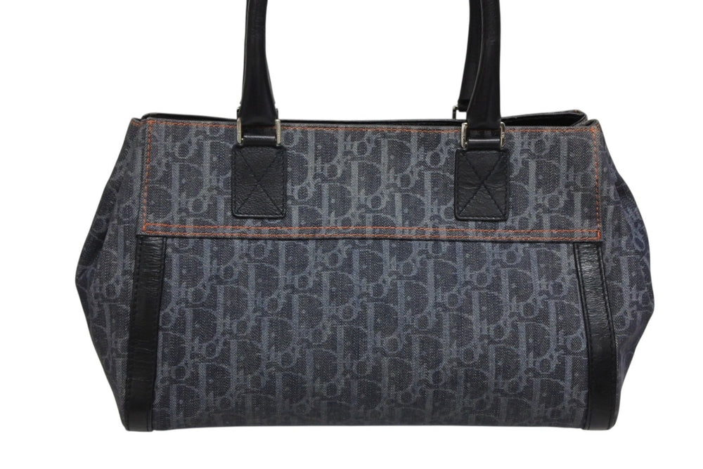 Christian Dior クリスチャンディオール フライトライン トロッター ハンドバッグ 02-B0-1015 デニム レザー ネイビー ブラック シルバー金具 中古 4b011021