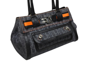 Christian Dior クリスチャンディオール フライトライン トロッター ハンドバッグ 02-B0-1015 デニム レザー ネイビー ブラック シルバー金具 中古 4b011021