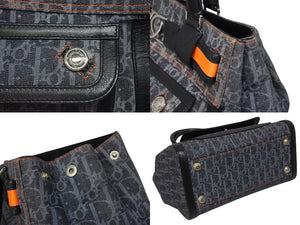Christian Dior クリスチャンディオール フライトライン トロッター ハンドバッグ 02-B0-1015 デニム レザー ネイビー ブラック シルバー金具 中古 4b011021