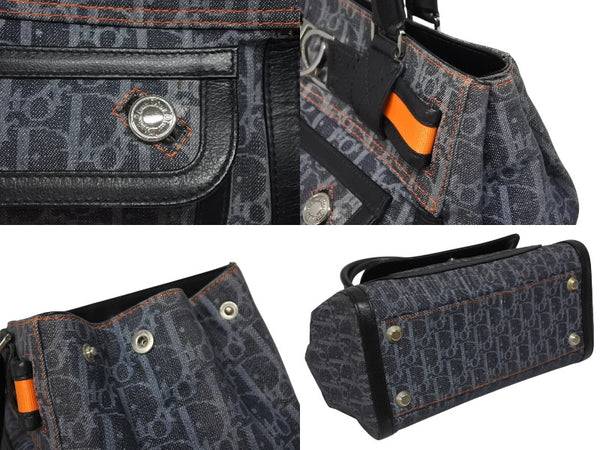 Christian Dior クリスチャンディオール フライトライン トロッター ハンドバッグ 02-B0-1015 デニム レザー ネイビー ブラック シルバー金具 中古 4b011021