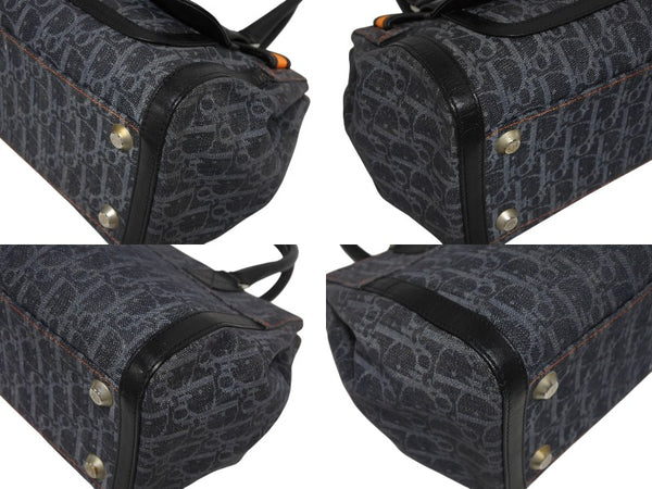 Christian Dior クリスチャンディオール フライトライン トロッター ハンドバッグ 02-B0-1015 デニム レザー ネイビー ブラック シルバー金具 中古 4b011021