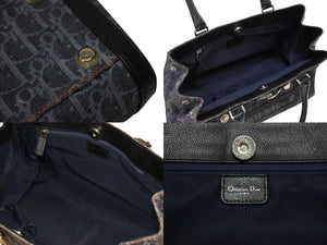 Christian Dior クリスチャンディオール フライトライン トロッター ハンドバッグ 02-B0-1015 デニム レザー ネイビー ブラック シルバー金具 中古 4b011021