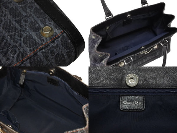 Christian Dior クリスチャンディオール フライトライン トロッター ハンドバッグ 02-B0-1015 デニム レザー ネイビー ブラック シルバー金具 中古 4b011021