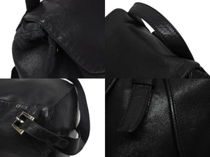 極美品 PRADA プラダ リュック デイパック 三角プレート トライアングルロゴ イタリア製 ブラック シルバー金具 レザー 中古 4b011024