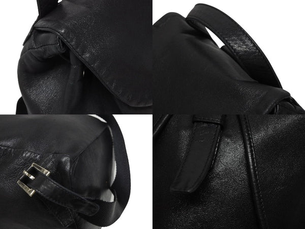 極美品 PRADA プラダ リュック デイパック 三角プレート トライアングルロゴ イタリア製 ブラック シルバー金具 レザー 中古 4b011024