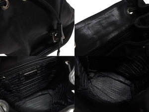極美品 PRADA プラダ リュック デイパック 三角プレート トライアングルロゴ イタリア製 ブラック シルバー金具 レザー 中古 4b011024