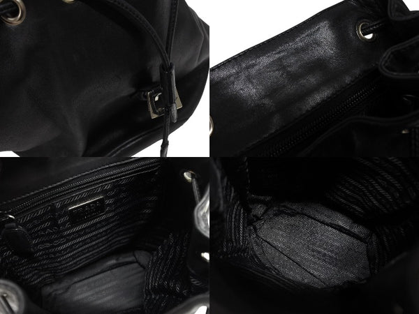 極美品 PRADA プラダ リュック デイパック 三角プレート トライアングルロゴ イタリア製 ブラック シルバー金具 レザー 中古 4b011024