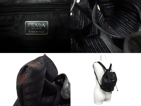 極美品 PRADA プラダ リュック デイパック 三角プレート トライアングルロゴ イタリア製 ブラック シルバー金具 レザー 中古 4b011024