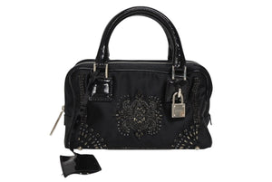 LOEWE ロエベ ミニアマソナ ミニハンドバッグ サテン ビーズ クリスタル ブラック シルバー金具 美品 中古 4b011032