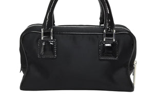 LOEWE ロエベ ミニアマソナ ミニハンドバッグ サテン ビーズ クリスタル ブラック シルバー金具 美品 中古 4b011032