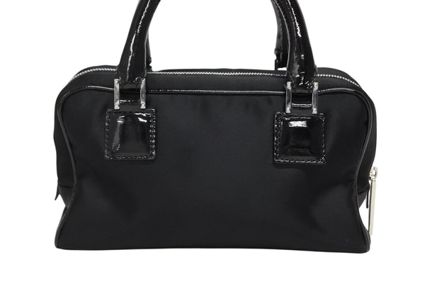 LOEWE ロエベ ミニアマソナ ミニハンドバッグ サテン ビーズ クリスタル ブラック シルバー金具 美品 中古 4b011032