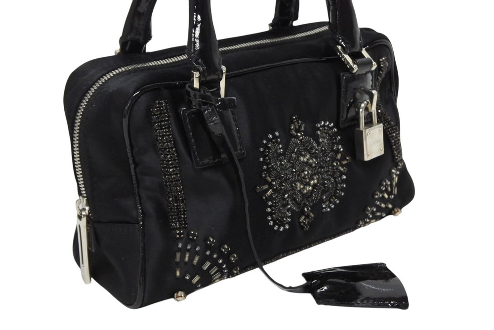 LOEWE Mini Amazona Mini Handbag Satin Beads Crystal Black Silver Hardware Good Condition Used 4b011032