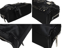 Load image into Gallery viewer, LOEWE ロエベ ミニアマソナ ミニハンドバッグ サテン ビーズ クリスタル ブラック シルバー金具 美品 中古 4b011032