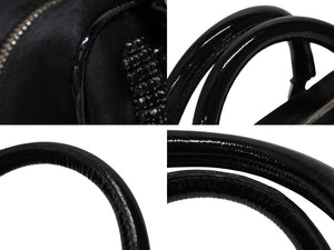 LOEWE ロエベ ミニアマソナ ミニハンドバッグ サテン ビーズ クリスタル ブラック シルバー金具 美品 中古 4b011032