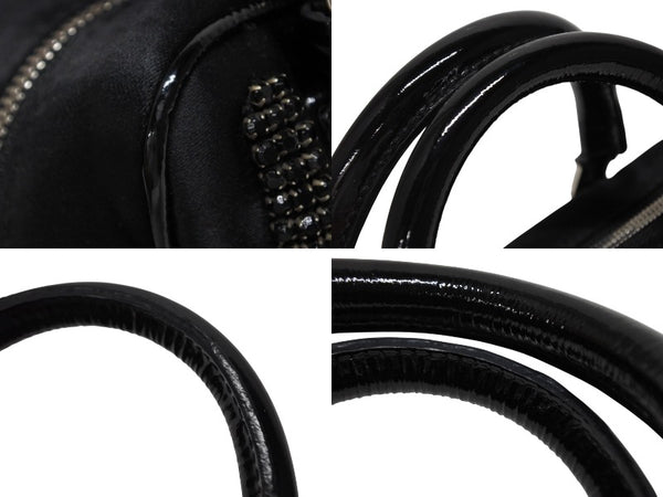LOEWE ロエベ ミニアマソナ ミニハンドバッグ サテン ビーズ クリスタル ブラック シルバー金具 美品 中古 4b011032