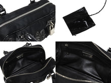 Load image into Gallery viewer, LOEWE ロエベ ミニアマソナ ミニハンドバッグ サテン ビーズ クリスタル ブラック シルバー金具 美品 中古 4b011032