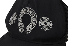 画像をギャラリービューアに読み込む, CHROME HEARTS クロムハーツ トラッカーキャップ CHクロス ホースシュー ロゴ刺繍 クロスボール シルバー 925 ブラック 良古 4b011054