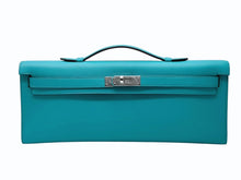 Load image into Gallery viewer, 新品同様 HERMES エルメス KELLY CUT ケリーカット ハンドバッグ ヴォースイフト ブルーパオン シルバー金具 X刻印 中古 4b011170