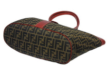 Load image into Gallery viewer, FENDI フェンディ トートバッグ 8BH046 ズッカ柄 総柄 キャンバス レザー レッド ブラウン シルバー金具 美品 中古 4b011393