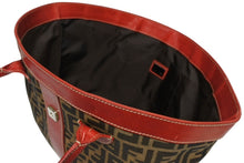 Load image into Gallery viewer, FENDI フェンディ トートバッグ 8BH046 ズッカ柄 総柄 キャンバス レザー レッド ブラウン シルバー金具 美品 中古 4b011393
