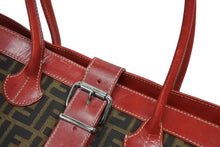 Load image into Gallery viewer, FENDI フェンディ トートバッグ 8BH046 ズッカ柄 総柄 キャンバス レザー レッド ブラウン シルバー金具 美品 中古 4b011393