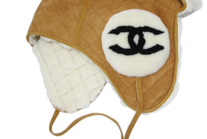 新品同様品 CHANEL シャネル ココネージュ フライトキャップ AAA429 ベージュ ブラック ホワイト スウェード ムートン 中古 4b011760