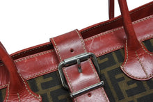 Load image into Gallery viewer, FENDI フェンディ トートバッグ 8BH046 ズッカ柄 総柄 キャンバス レザー レッド ブラウン シルバー金具 美品 中古 4b011393