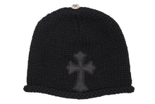 Load image into Gallery viewer, 新品同様 CHROME HEARTS クロムハーツ クロスパッチ ニットキャップ ビーニー カシミヤ レザー シルバー925 ブラック 中古 4b011464