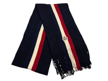Load image into Gallery viewer, Moncler モンクレール ウール カシミヤ ブレンド ニット&amp;マフラー ロゴ ネイビー 美品 中古 4b011542