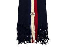 Load image into Gallery viewer, Moncler モンクレール ウール カシミヤ ブレンド ニット&amp;マフラー ロゴ ネイビー 美品 中古 4b011542