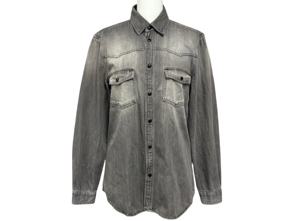 Very Good Condition SAINT LAURENT Denim Western Shirt Gray Cotton Size S Made in Italy Used 4b011736